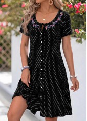 Black Polka Dot Short Tummy Coverage Round Neck Dress | thumb picture 