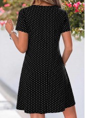 Black Polka Dot Short Tummy Coverage Round Neck Dress | thumb picture 