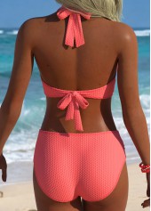 Coral Mid Waisted Cross Bikini Set | thumb picture 