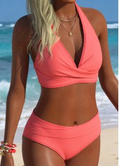 Coral Mid Waisted Cross Bikini Set | thumb picture 