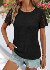 Black Patchwork Short Sleeve Round Neck T Shirt | thumb picture 