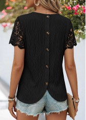 Black Patchwork Short Sleeve Round Neck T Shirt