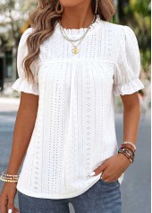 Raw White Frill Short Sleeve Round Neck Blouse