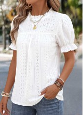 Raw White Frill Short Sleeve Round Neck Blouse | thumb picture 