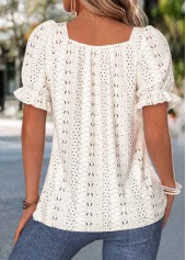 Beige Patchwork Short Sleeve Square Neck Blouse | thumb picture 
