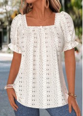 Beige Patchwork Short Sleeve Square Neck Blouse | thumb picture 