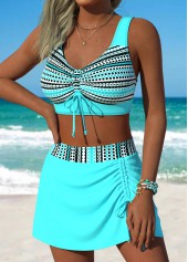 Cyan Mid Waisted Front Slit Hem Bikini Set | thumb picture 