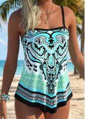 Cyan Handkerchief Hem Tribal Print Tankini Top-No Bottom | picture 1