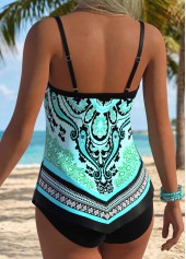 Cyan Handkerchief Hem Tribal Print Tankini Top-No Bottom | picture 2