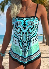 Cyan Handkerchief Hem Tribal Print Tankini Top-No Bottom | picture 3