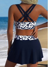 Navy Mid Waisted Tropical Plants Print Bikini Set | thumb picture 