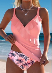 Dusty Pink Mid Waisted Surplice Tankini Set | thumb picture 