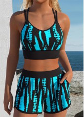 Multi Color Mid Waisted Drawstring Camouflage Print Bikini Set