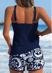 Navy Mid Waisted Pocket Random Floral Print Tankini Set | thumb picture 