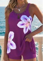 Dark Reddish Purple Mid Waisted Hollow Out Tankini Set | thumb picture 
