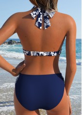 Navy Mid Waisted Patchwork Floral Print Bikini Set | thumb picture 
