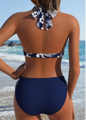 Navy Mid Waisted Patchwork Floral Print Bikini Set | thumb picture 