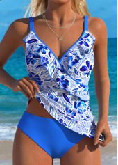 Black Mid Waisted Surplice Polka Dot Tankini Set