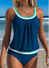Dark Blue Mid Waisted Drawstring Tankini Set | thumb picture 