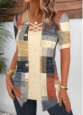 Multi Color Geometric Print Fake Two Piece Twinset | thumb picture 