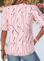 Light Pink Geometric Print Shirred Half Sleeve Blouse | thumb picture 