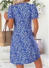 Royal Blue Ditsy Floral Print Short Tuck Stitch Dress | thumb picture 