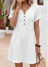 White Short Tummy Coverage Split Neck Dress