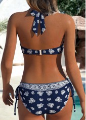 Navy Mid Waisted Patchwork Tribal Print Bikini Set | thumb picture 