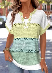 Green Striped Fake 2in1 Short Sleeve T Shirt