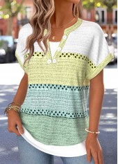 Green Striped Fake 2in1 Short Sleeve T Shirt | thumb picture 