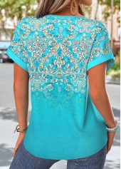 Mint Green Tribal Print Tuck Stitch T Shirt | thumb picture 