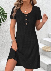 Black Short Shirred Scoop Neck Dress