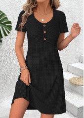 Black Short Shirred Scoop Neck Dress | thumb picture 