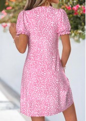 Pink Geometric Print Short Tuck Stitch V Neck Dress | thumb picture 