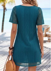 Turquoise Short Tuck Stitch Square Neck Dress | thumb picture 