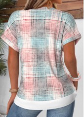 Light Pink Plaid Fake 2in1 Short Sleeve T Shirt | thumb picture 