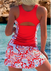 Red High Waisted Patchwork Paisley Print Tankini Set | thumb picture 