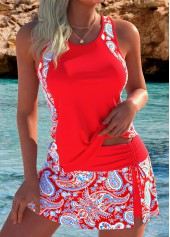 Red High Waisted Patchwork Paisley Print Tankini Set | thumb picture 
