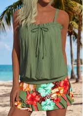 Sage Green Mid Waisted Blouson Floral Print Tankini Set | thumb picture 