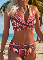 Multi Color Mid Waisted Tribal Print Bikini Set