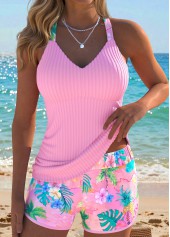 Pink Mid Waisted Tummy Coverage Floral Print Tankini Set