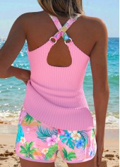 Pink Mid Waisted Tummy Coverage Floral Print Tankini Set | thumb picture 