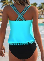 Cyan Mid Waisted Drawstring Random Floral Print Tankini Top-No Bottom | thumb picture 