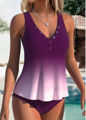 Dark Reddish Purple Mid Waisted Tummy Coverage Tankini Set