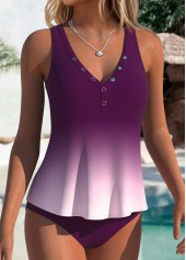 Dark Reddish Purple Mid Waisted Tummy Coverage Tankini Set | thumb picture 