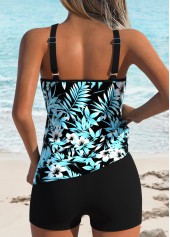 Cyan Ruched Tropical Plants Print Tankini Top-No Bottom | thumb picture 