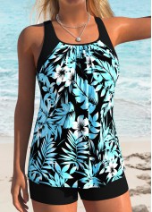 Cyan Ruched Tropical Plants Print Tankini Top-No Bottom | thumb picture 