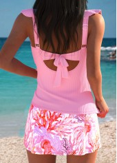 Pink High Waisted Fake 2in1 Tankini Set | thumb picture 