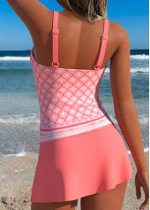 Coral Mid Waisted Patchwork Geometric Print Tankini Set | thumb picture 
