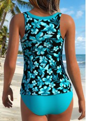 Cyan Mid Waisted Tummy Coverage Floral Print Tankini Set | thumb picture 